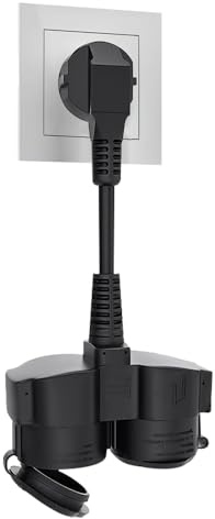 SGZIOO Doppelstecker für Steckdos, Verlängerungskabel Kurz mit 2 Fach Schuko Steckdosen, Steckdose Schutzkontakt IP44 Wasserdicht, 1.5mm², bis 250V/16A, Doppelstecker Außen für Heim, Büro (Schwarz)
