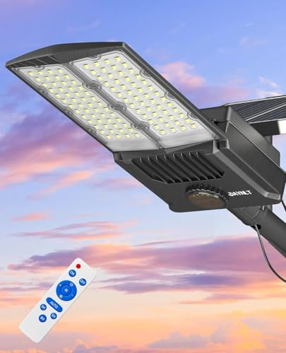 JAYNLT Y-8000W Lampadaire Solaire Exterieur, 6500K Lampe Solaire Puissante, IP67 Étanche Lumière Solaire Extérieure avec Télécommande pour Jardin, Cour, Maison, Allée, Chemin, Garage, Parking
