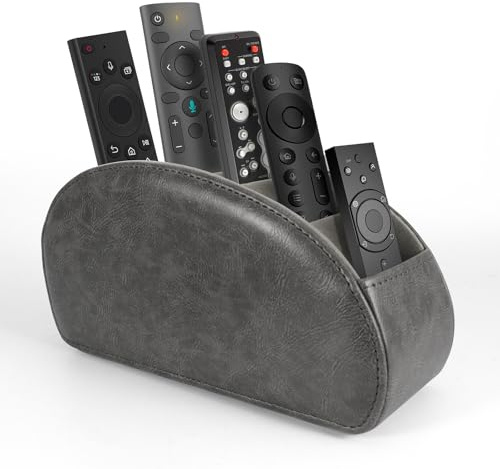 Kinberry Soporte de mando a distancia con 5 compartimentos, mando a distancia para receptor de TV, teléfono móvil y accesorios, almacenamiento para sofá, sala de estar y escritorio