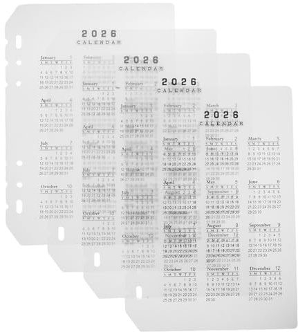 OSALADI 4 Separadores de Calendario 2026 de Plástico Esmerilado Mate A5, Insertos Organizadores DIY para Planificadores Recargables de Oficina, Escuela y Hogar, Resistentes y