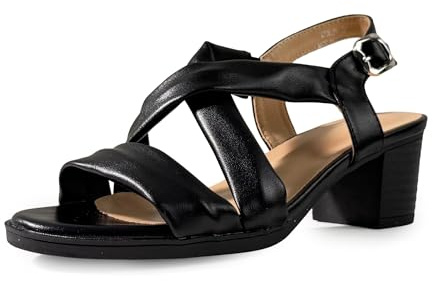 JOMIX Sandali Donna Eleganti Comodi con Tacco Medio Largo Fasce Incrociate e Tallone Aperto Con Cinturino Ideali per Cerimonia Feste Lavoro e Tempo Libero Nero 39