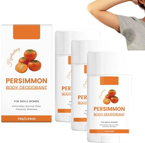 Persimmon Deodorant Stick 75 g, deodorant med naturlig kakidoft, långvarig friskhet och luktskydd, fuktgivande deodorant stick för kvinnor och män (3 st)