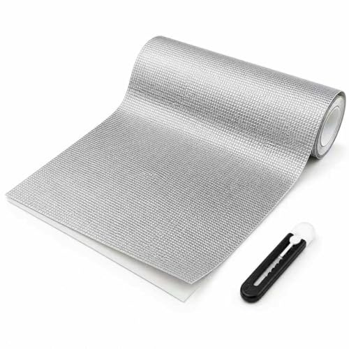 Hitzeschutzmatte Selbstklebend 60x200cm, Aluminium Glasfaser Hitzeschutzfolie mit Kleberücken, Praktische Aluminisierte Hitzeschild für Schlauch & Rohrisolierung