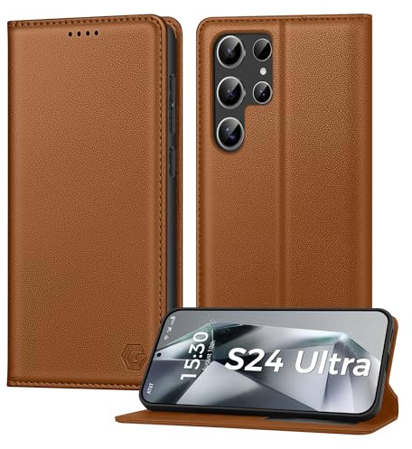 Kirnntca Handyhülle für Samsung Galaxy S24 Ultra Hülle, Kartenfach Premium PU Leder Klapphülle Schutzhülle, Standfunktion Tasche Flip Case für Samsung Galaxy S24 Ultra 5G - Kaffee