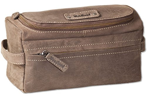 Große KULTURTASCHE WASCHTASCHE der Marke Woodland aus weichem, naturbelassenem Büffelleder in Dunkelbraun/Taupe