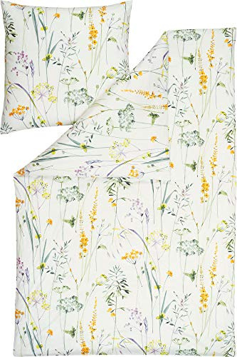 Estella Bettwäsche Melis Mako-Interlock-Jersey lindgrün-apricot-wollweiß Größe 1x 155x220 cm + 1x 80x80 cm