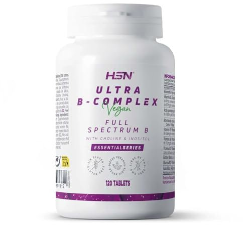 Vitamina B - Ultra B-Complex - de HSN | 120 Tabletas con Todas las Vitaminas del Grupo B | Con PABA, Inositol y Colina | Formas de Alta Biodisponibilidad | No-GMO, Vegano, Sin Gluten