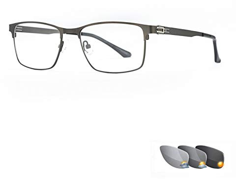 Photochrome Lesebrille mit großem Rahmen für Herren, Brillen mit modischem Farbwechsel, Vollmetallrahmen und Kunstharzlinsen, komfortable Sonnenbrille, Gold