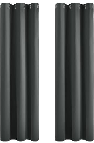 Deconovo Verdunkelungsvorhänge, wärmeisoliert, kältebeständig, modernes Design, mit Ösen, für Wohnzimmer und Schlafzimmer, 107 x 183 cm (Breite x Höhe), Dunkelgrau, 2 Stück