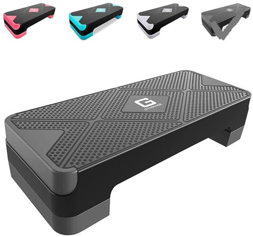 GYMMAGE Adjustable Workout Aerobic Stepper, Aerobic Exercise Step Platform with 2 Risers, Exercise Step Deck for Fitness, 26.5 Trainer Stepper with Non-Slip Surface Home Gym & Extra Risers Options
