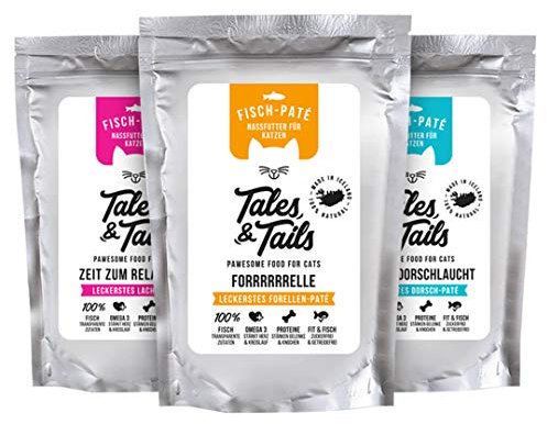 Tails & Tales - Premium Nassfutter für Katzen I 100% Fisch I Monoprotein I nur 1 Zutat I zuckerfrei, getreidefrei I Mixpaket I 100g Pouch (Mix, 12er Set - 4 Tüten pro Sorte)