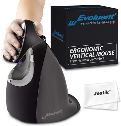 Evoluent Mouse verticale D Large (VMDL) – Mouse ergonomico cablato per laptop e PC con panno in microfibra Jestik