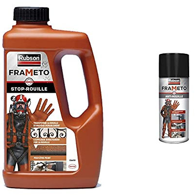 Rubson Frameto Stop-Rouille, Traitement antirouille, noir, 1 L & Frameto Stop-Rouille, Traitement antirouille pour intérieur et extérieur, Convertisseur de rouille à effet immédiat, 400 ml