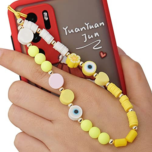 Herbests Handykette Perlen Handyanhänger, Böhmische Bunte Perlen Telefon Kette Strap Acryl Lächeln Stern Perlen Handy Lanyard Telefon Anhänger Universale Lanyard Handy Schmuck Hängen Chian für Frauen
