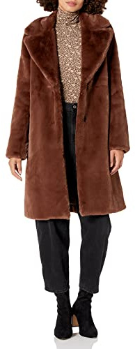 The Drop Kiara Manteau long ample en fausse fourrure pour Femme, Chocolat, XL