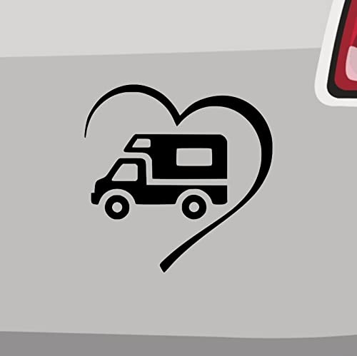 Herz mit Camper Aufkleber - 6 Größen 21 Farben - Urlaub Ferien Wohnmobil Caravan - Schwarz - Vinyl - Outdoor - Sticker - Aufkleber