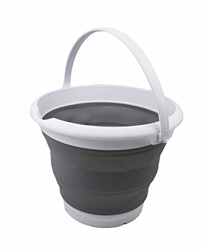 SAMMART 8.5L zusammenklappbarer Plastikeimer – Faltbare runde Wanne – tragbarer Wassereimer zum Angeln – platzsparender Outdoor-Wassertopf. Größe 31cm Durchmesser (Weiß/Grau, 1)