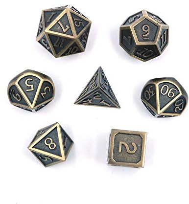 Fasizi Lot de 7 dés D&D polyédriques en métal massif avec sac de rangement et en alliage de zinc avec émail pour jeux de rôle Donjons et Dragons (rouleau argenté antique)
