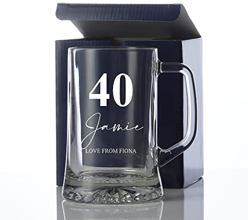 ukgiftstoreonline Personalised 40th Birthday Beer Glass Tankard Gift Boxed with Sentiment
