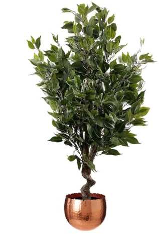 Leaf Realistic Artificial Ficus Tree with Planter, Mixed Materials, 110cm Evergreen Copper Curve