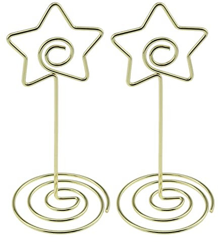 MEETOOT 2 x Pentagramm-förmiger Notizhalter mit Sockel, goldener Schreibtisch-Memohalter, Ornament, Schreibtisch-Büroklammern