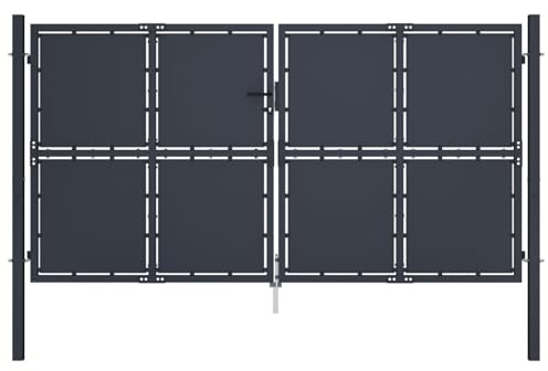 Homgoday Stahlzauntor 300x200cm Anthrazit mit Schloss & Erdungsstift - Sicherheit & Privatsphäre für Garten oder Terrasse Model144526