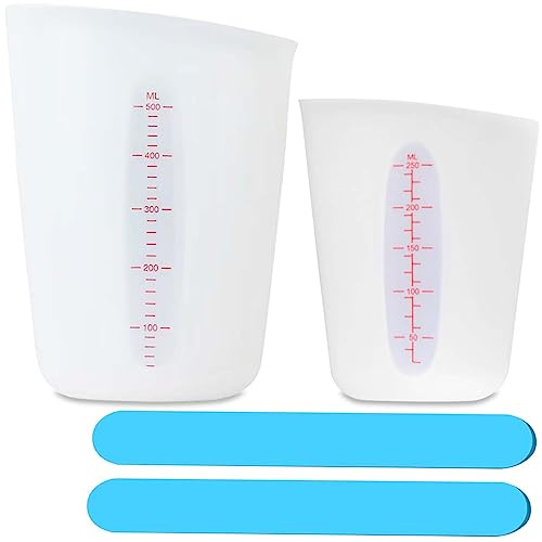 2 Stück Messbecher aus Silikon+2 Stück Rührstab aus Silikon,250/500ml Messbecher Epoxidharz Mischbecher,für Epoxidharz Gießformen,Diy Handmade,Basteln,Labor,Küche (Weiss)