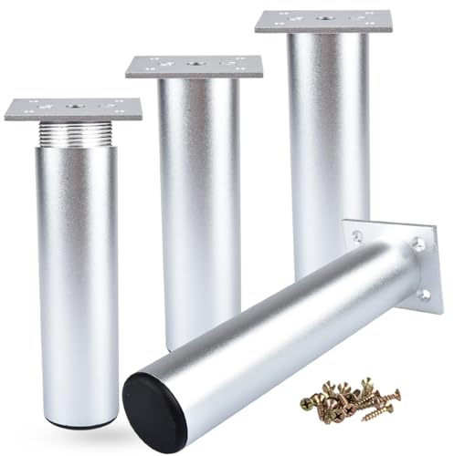 20cm Metall Möbelfüße, Btowin 4 Stück Modern Verstellbar Aluminium Rund DIY Ersatz Tischbeine Schrankfüße für Sofa Schrank Regal TV-Ständer