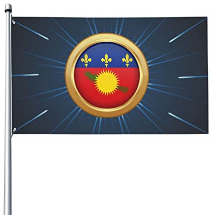 Drapeau décoratif extérieur 0,9 x 1,5 m, disque doré drapeau Guadeloupe drapeau décoratif en polyester léger et élégant, résistant au soleil, à la pluie et à la décoloration.