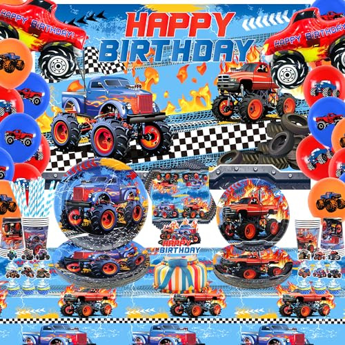 Obussgar Monster Truck Cumpleaños Party Decoraciones y Accesorios para 20 Invitados