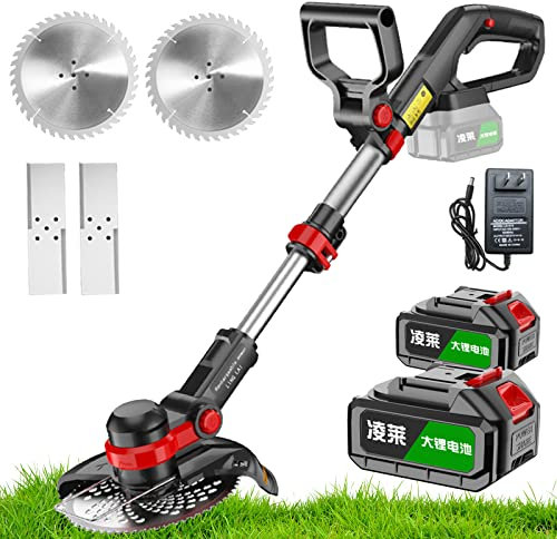 Suuim Désherbeur électrique sans Fil, désherbant alimenté par Batterie 24 V 4 Ah avec 2 Batteries et 2 Types de Lames, Coupe-Bordures léger et Puissant pour Cour GA