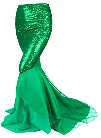 Damen Meerjungfrauen Rock Glitzer Pailletten WickelrockTüllrock Fischschwanz Lustige Maxirock für Karneval Kostüm Abendkleid Prinzessin Cosplay Party Halloween