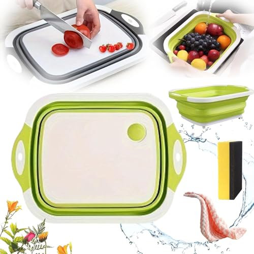 Planche à découper pliable multifonction 4 en 1, planche à découper pliable multifonction, planche à découper pliable pour cuisine (vert)