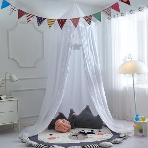 Odot Betthimmel Babybett, Mode Betthimmel Mädchen und Jungen Himmelbett Vorhänge Kinder Baldachin Kinderzimmer Rund Hängende Princess Moskitonetz für Schlafzimmer Babyzimmer (65cm,Weiß)