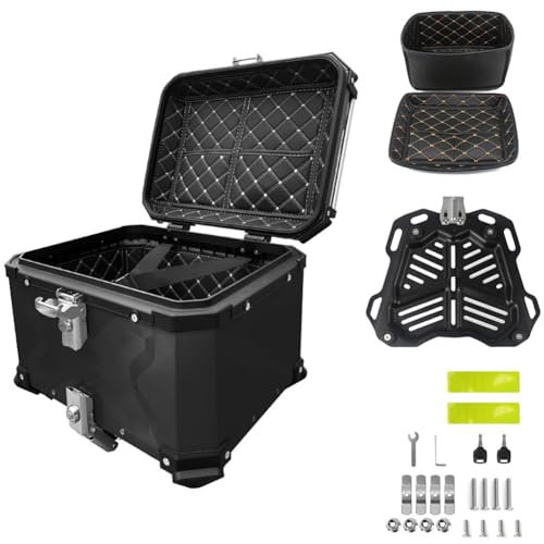 NUACOS Topcase für Roller Topcase Motorrad, Aluminium Motorradkoffer & Gepäck, Alu Reisekoffer mit Sicherheitsschlos, wasserdichte Motorrad Top Box für Store Helm Großes Gepäck (Black,36L)