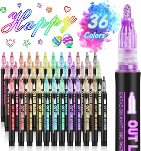 AOMEES Glitter Pennor Magic Pens Special Julklappsidéer: 36 Outline Magic Marker Pens Set, födelsedagsjulklappar Tonåringar Flickor 4-12 år gamla Hantverkstillbehör (36)