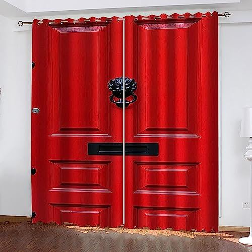 Vorhang Blickdicht Gardinen Mit Ösen - 2 Stücke 2 X 91.5 X 214 Cm Verdunklungsvorhänge 3D Kreative Rote Tür Muster Thermovorhang Für Kinderzimmer Wohnzimmer Schlafzimmer Weihnachtsgardinen -6Z8F5Q2Q7P