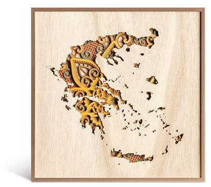 WearTravelers Holzbild mit Griechenland mit Mandala - 7-fach lasergeschnittenes und mit Acrylpulver verziertes Wandbild aus Holz - Dekor 25 x 25 cm, das die Form Griechenlands zeigt (Griechenland)