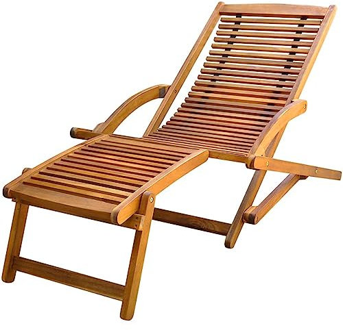 Bulliing Liegestuhl mit Fußablage Akazie Massivholz Liegestuhl Klappbar Liegestuhl Garten Holz Balkon Liegestuhl Klappbar