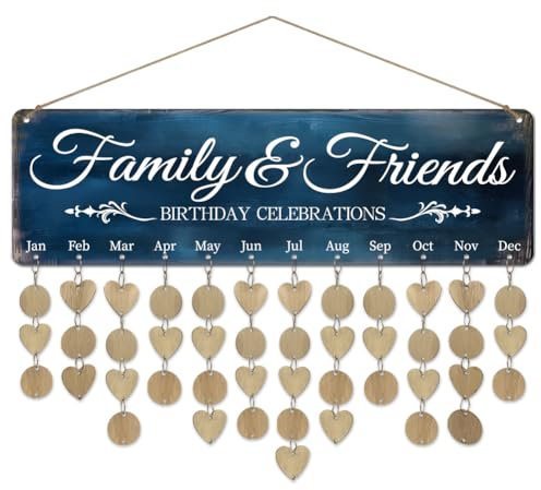 arricraft 1 Set Wooden Family Birthday Reminder Calendar Board, Prussian Blue Friend Family Birthday Board With Tags DIY Birthday Tracker Hanging Plaque 12x40cm for Home Decoration Friends