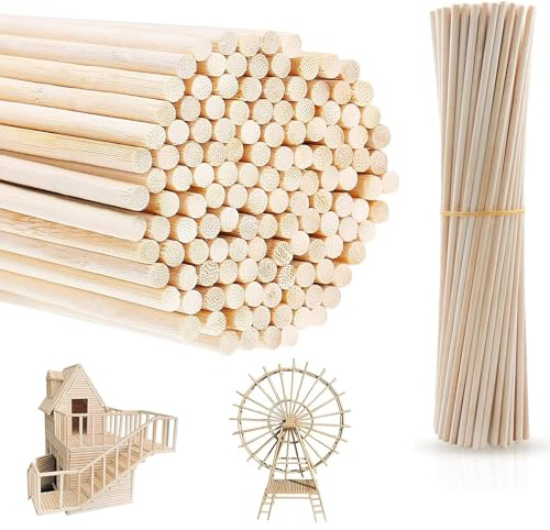 Holzstäbchen Rund 150 Stück, 300 x 4 mm Bambusstäbe zum Basteln Lange Rundhölzer Bambusstäbe Holzstab, Rundstäbe Holzstäbchen für DIY Arts Craft Basteln Dekoration