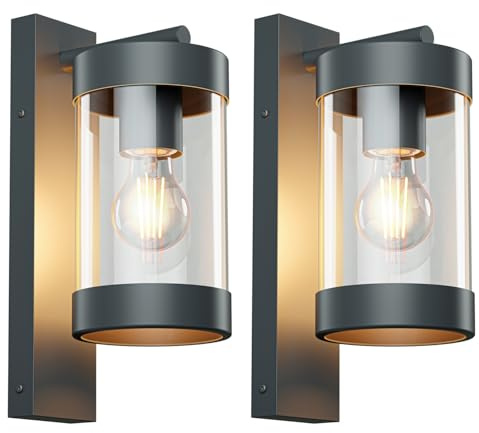 ledscom.de 2x Außenwandleuchte LAIFA anthrazit matt, Glas/Edelstahl, E27 Fassung (max. 40 W), ohne Leuchtmittel