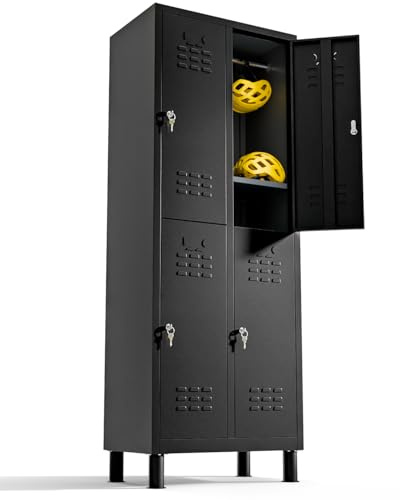 TwinThink Taquillas Vestuario. 180 x 65 x 40 cm Taquillas Metalicas de 4 Puertas Taquilla Metalica con Llave Taquillas Vestuario 4 Puertas Taquillas Vestuario Metalicas (Negro)