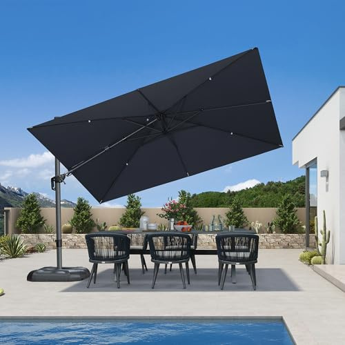 PURPLE LEAF Ampelschirm 350 × 250 cm Rechteckig 360° Drehbar Groß Alu, Grau