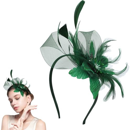 Prom Stirnband Retro Teeparty Fascinator Hut Hut Stirnband Faux Flowers Feather Mesh Hair Accessories Wedding Hochzeiten Partys für Mädchen und Frauen (Hellgrün)