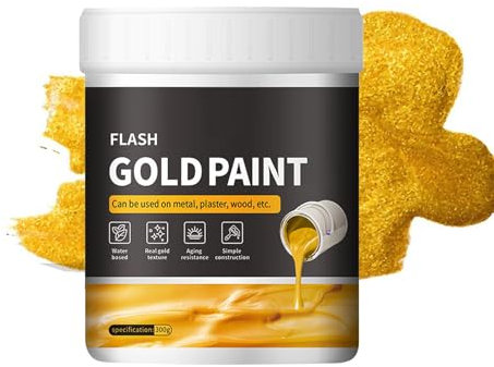 Poupangke Flüssige Goldfarbe, 300 g, flüssige Goldfolienfarbe, schnell trocknend, Metallputz und Holzmalerei, einfach aufzutragen, Kunstbedarf für Anfänger zum Malen, Basteln