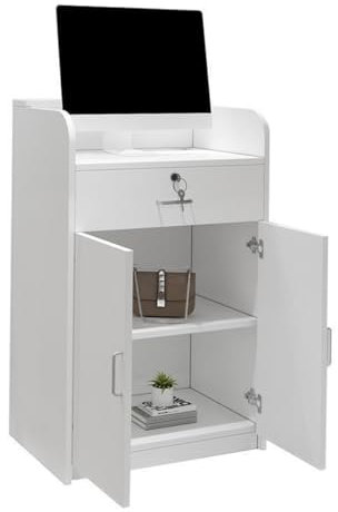 Podium en bois blanc de 94 cm avec étagères de rangement et tiroir pour enseignants, conférenciers et présentateurs, idéal pour l'église, le bureau, l'école, pour ordinateur portable, table pour