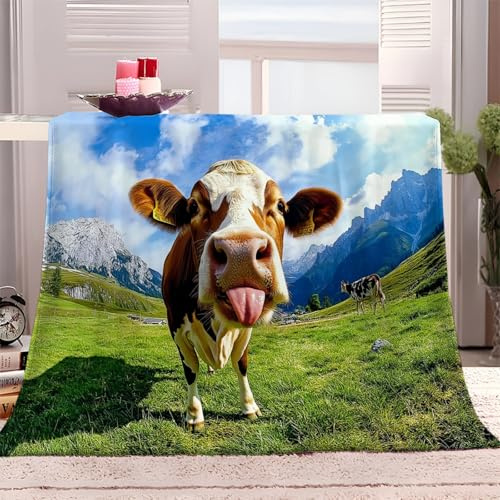 Decke Bedruckte Tiere Kuh Wiese Decke Für Sofa Couch Bett Fleece Grün Braun Wohndecke Warm Couchdecke Raumdekor Plüsch Flanell Fleecedecke 150 X 200 cm Geeignet Für Alle Jahreszeiten