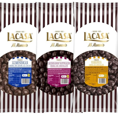 Lacasa Mi Momento pack 3kg bolas: Almendra con chocolate con leche,Dados de naranja con chocolate Negro,Arándanos con chocolate Negro