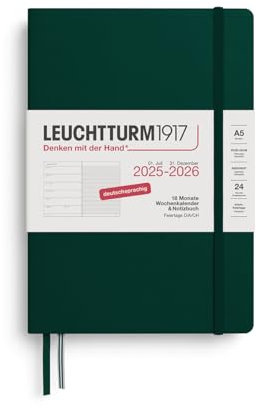 LEUCHTTURM1917 372619 Wochenkalender & Notizbuch Medium (A5) 2026, 18 Monate 07.2025-12.2026, Hardcover, Forest Green, Deutsch